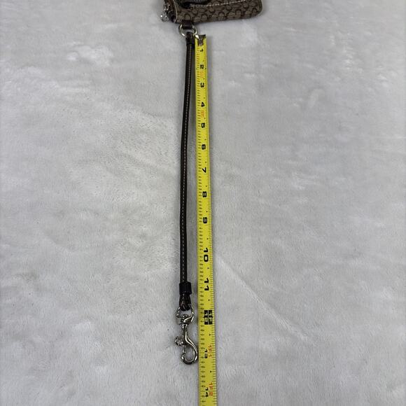 Coach Brown Canvas Signature C Jacquard Buckle Front Pocket Wristlet Mini Bag - Picture 15 of 16